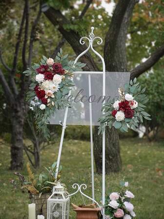 Lingqing Decoration 2-delade klassiska blombyxor - konstgjord vit blomdekor med plastgrönska för bröllopsbåge, mottagning och hem-mångsidig för påsk, tacksägelse. Alla hjärtans dag, alla hjärtans dag, present