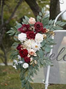2-Piece Classic Floral Swags- Artificial White Flower Decor With Plastic Greenery For Wedding Arch, Reception & Home-Versatile For Easter, Thanksgiving.Valentine's., Valentine Day, Gift Gifts Birthday Graduation