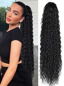 Black Curly Ponytail Hair Extensions 20-30 Inch Synthetic Drawstring Ponytail Heat Resistant Extensions For Women Party Daily Use - Black - View 2