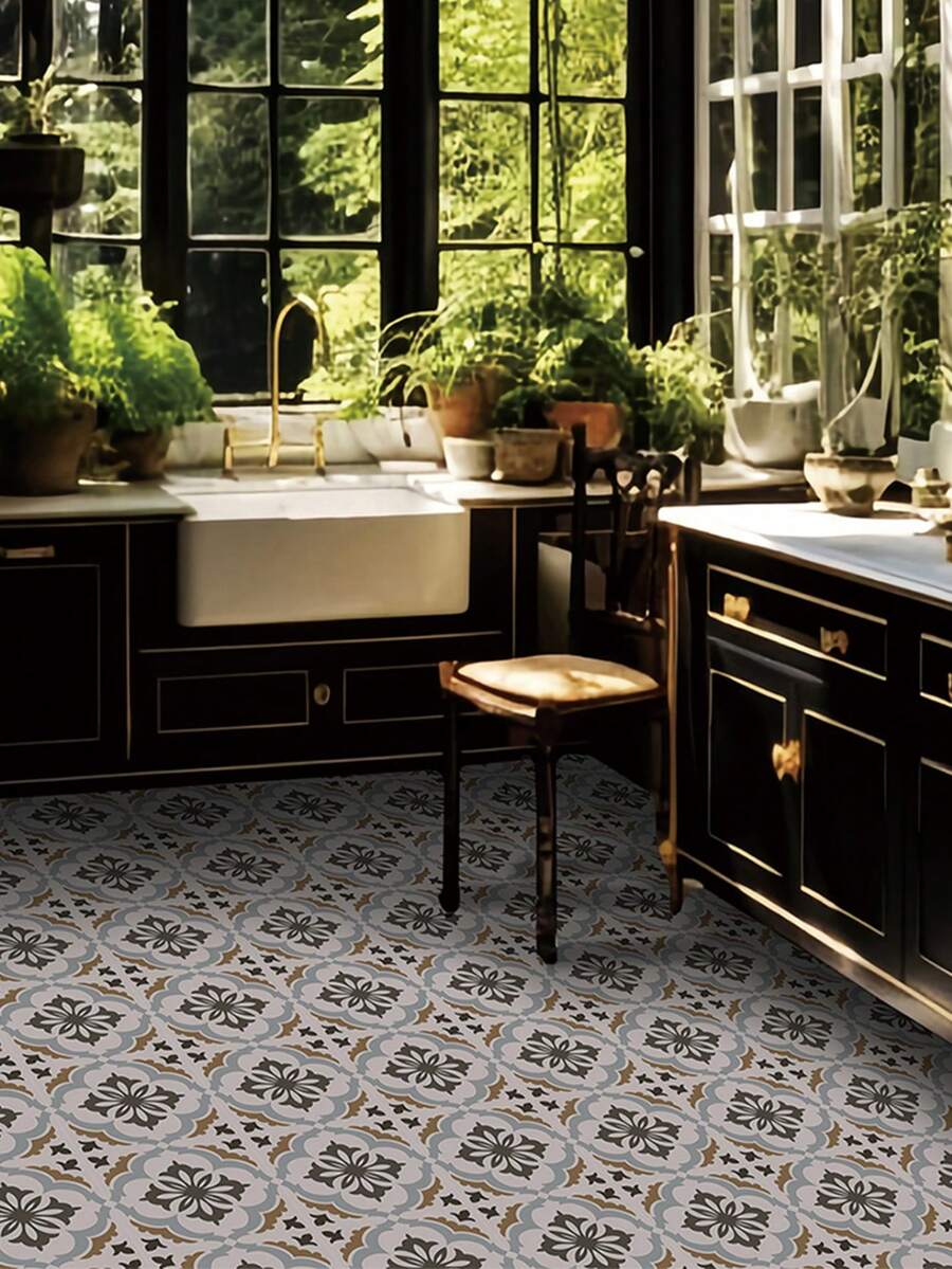 6入組剝離式彩蠟背板貼紙。藍色圖案經典貼花磁磚。廚房浴室用自黏式牆面磁貼条 - 彩色 - 查看 1