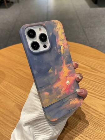 Compatible With IPhone 1pc Sunset Oil Painting Texture 3D Creative Design Soft Compatible With IPhone 16 Phone Case Waterproof Shockproof Anti-Fall Scratch Resistant