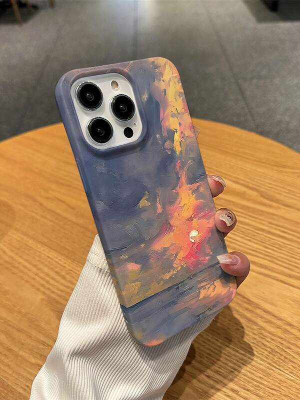 Funda compatible para de 1 pieza con diseño 3D creativo de textura de pintura al óleo de puesta de sol compatible con 16