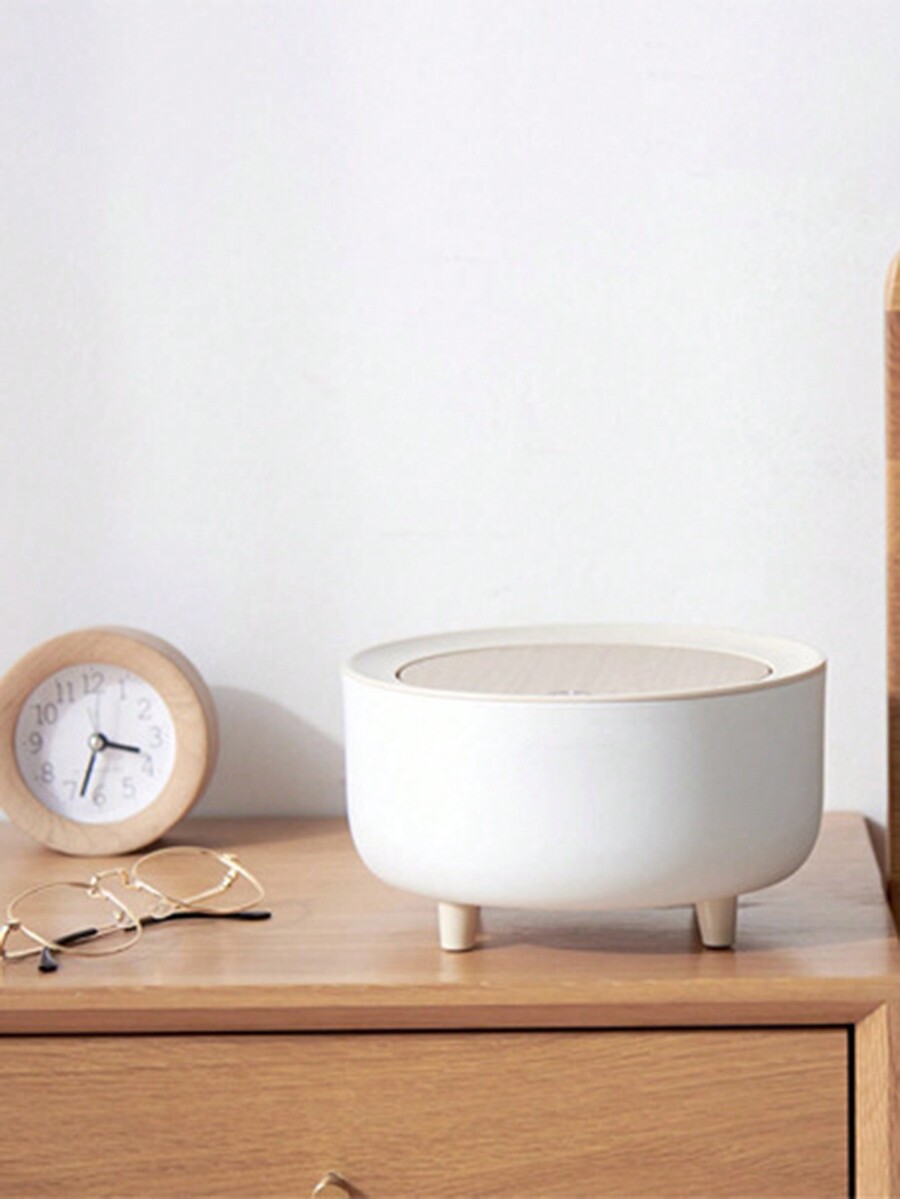 1pc Desktop Trash Can, Round PressType Trash Can Made Of PP + Resin