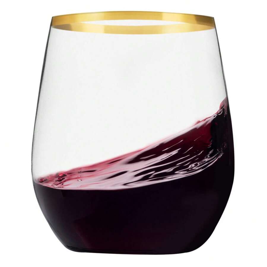 Copas de vino sin tallo de plástico con borde dorado, paquete de 24, vasos de plástico desechables transparentes de 12 onzas, para festival, fiesta, fiesta de Navidad, oferta del - Dorado - Ver 1
