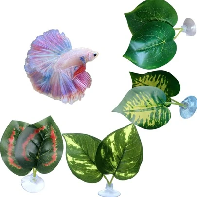 水族箱休息繁殖葉子裝飾品，雙層葉子裝飾，具有耐用的PP材料，模擬真實水生植物
