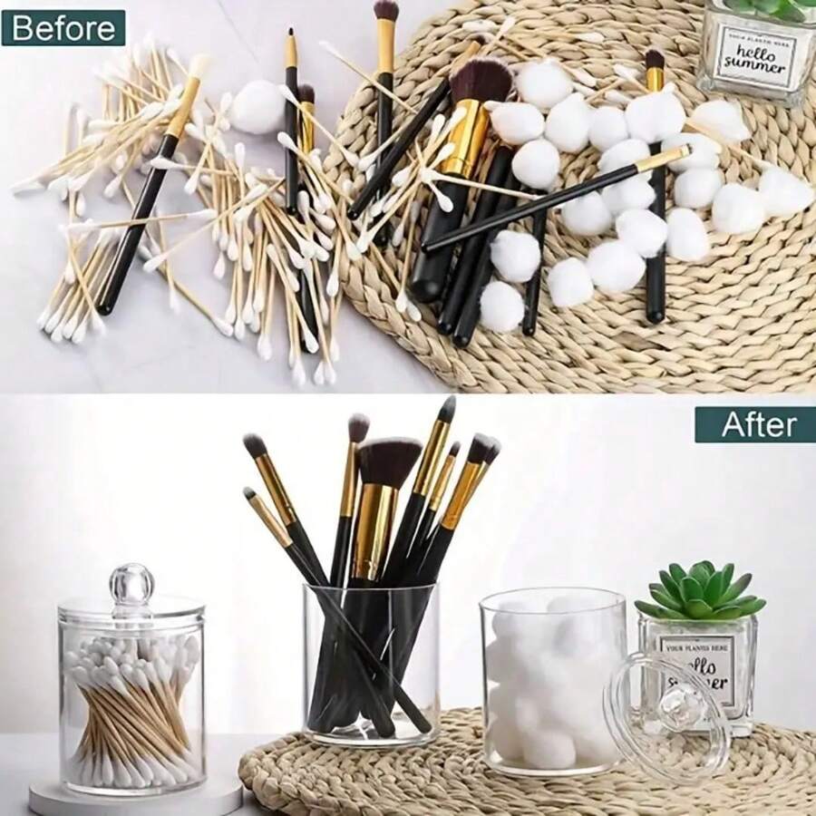 1pc Clear Acrylic Desktop Cleaning Rod Toothpick Powder Puff Storage