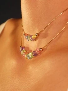 個性化姓名項鍊定制，設計師糖果系列項鍊，配有糖果和金色珠子，適用於假期或返校季，是情侶、朋友、生日和紀念日的完美禮物，DIY珠串Y2K風格 - 金色 - 查看 9