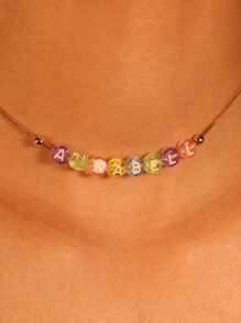 個性化姓名項鍊定制，設計師糖果系列項鍊，配有糖果和金色珠子，適用於假期或返校季，是情侶、朋友、生日和紀念日的完美禮物，DIY珠串Y2K風格 - 金色 - 查看 4