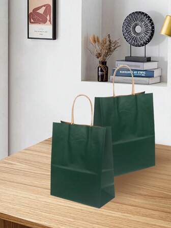 Bolsa de regalo de papel verde de 5/10 piezas, bolsa de envoltura de unicolor minimalista para fiesta, bolso de regalos, bolsas de embalaje de papeles modernos para fiestas, papel kraft verde oscuro con fondo cuadrado, ideal para el Día Nacional de Arabia Saudita