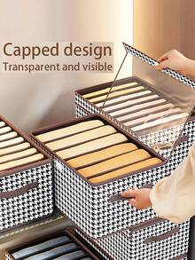 1入組無紡布衣櫥整理收納袋，透明蓋片衣櫥衣服收納盒，輕巧防塵布料衣物收納袋防潮整理衣物收納袋，衣櫃收納拉鍊便攜式組合多功能家居收納和整理臥室衣物收納袋帶手柄的臥室成人和兒童學校教師收納袋 - 黑與白 - 查看 1