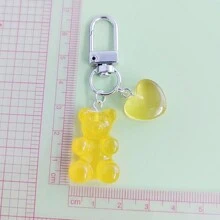 1pc Resin Teddy Bear Candy Spring Clip Zipper Head Keychain Bag Charm Cute Style Daily Bag Accessory - Pink - View 4