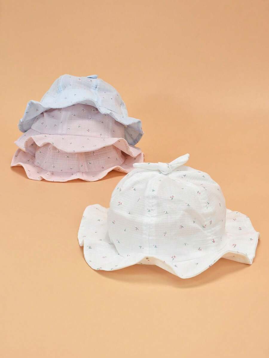 1入嬰兒防曬防風輕便桶帽,帶蕾絲裝飾,適合日常穿著和戶外活動 - 1PC - 查看 1