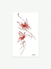 1pc Washable Temporary Tattoo Sticker, Large Red Butterfly Design Made Of PVC, Suitable For People