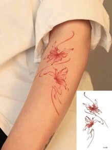1pc Washable Temporary Tattoo Sticker, Large Red Butterfly Design Made Of PVC, Suitable For People