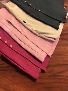 Women's Casual Shorts With Elastic High-Waist Pleats - 寶石紅色裙子短褲 - 查看 4
