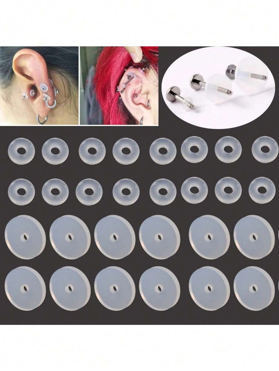 10/30/60Pcs Silicone Fixed Piercing Healing Discs Soft Flat Spacer Washer Anti Hyperplasia Anti-Sagging For Nose Ear Cartilage