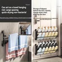 1 kệ giày kim loại hai lớp, kệ lưu trữ gắn tường không cần khoan, giá để đồ có thể gấp lại để đựng dép, giày thể thao, phòng tắm và lối vào, lưu trữ đa chức năng, đồ dùng thiết yếu cho gia đình và phòng tắm - màu đen - Xem 8