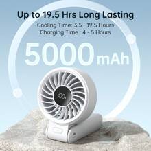 JISULIFE Handheld Fan Life7,2024 Powerful Portable Fan With LED Display,[19.5Hrs Max Cooling]5000mAh,150°Folded,5 Speeds,Lanyard; 3-IN-1 Hand/Desk/Neck Fan, Summer Essentials Fan For Travel,Lash - 灰色 - 查看 4