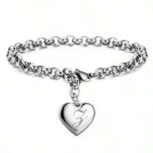 925 Sterling Silver Plated Fine 26 Letter Women Men Chain Bracelet Charm Heart Cute Wedding Personality Jewelry Lady Gift Party 20cm - Silver - View 25