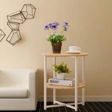 LIVINGANDHOME Living And Home 1 Piece 2 Tiers Modern Small Round Coffee Table,Side Table,Sofa Side Table,Tea Table,Home Storage Table,Nightstand Table,Corner End Table For Living Room,Bedroom,Kitchen,Balcony,Office,Indoor,Outdoor - Natural Oak - View 4