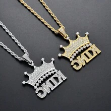 1pc Hip Hop Iced Out Bling Full Rhinestone Crown King Pendant Necklace  Link Chain Necklace For Men Goth Punk Rock Biker Jewelry Gifts - King Style - View 8