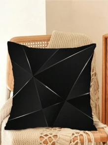1 pièce Taie d'oreiller imprimée en motif géométrique noir minimaliste pour la décoration intérieure (convient pour canapé, lit, etc.) - Multicolore - Voir 2