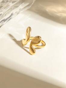 Uworld 1 chiếc Nhẫn hình con bướm mở đáng yêu bằng thép không gỉ mạ vàng 18K có thiết kế cánh và bóng bay, trang trí ngón tay đơn giản cho trang phục hàng ngày hoặc quà tặng lễ hội của phụ nữ - Vàng - Xem 5