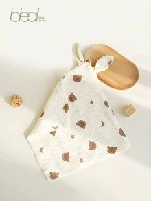 1 pieza de baberos muselina con orejas de conejo para recién nacidos con estampados para niñas y niños, regalo ideal para uso diario de recién nacidos - Oso - Ver 1