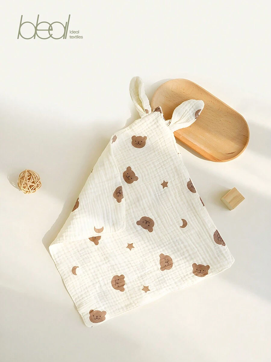 1 pieza de baberos muselina con orejas de conejo para recién nacidos con estampados para niñas y niños, regalo ideal para uso diario de recién nacidos - Oso - Ver 1