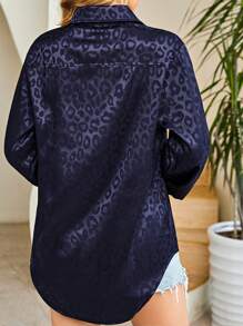 Leopard Stain Button Down Shirts For Women Roll Up Long Sleeve V Neck Casual Work Shirts