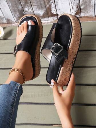 Women's Wedge Heel Thick Sole Sandals, 2024 New Bohemian Style Vintage Slip-On Shoes, Plus Size, Non-Slip, Suitable For Beach Vacation Wild Fashionable And Simple Casual Lightweight Comfortable Shoes