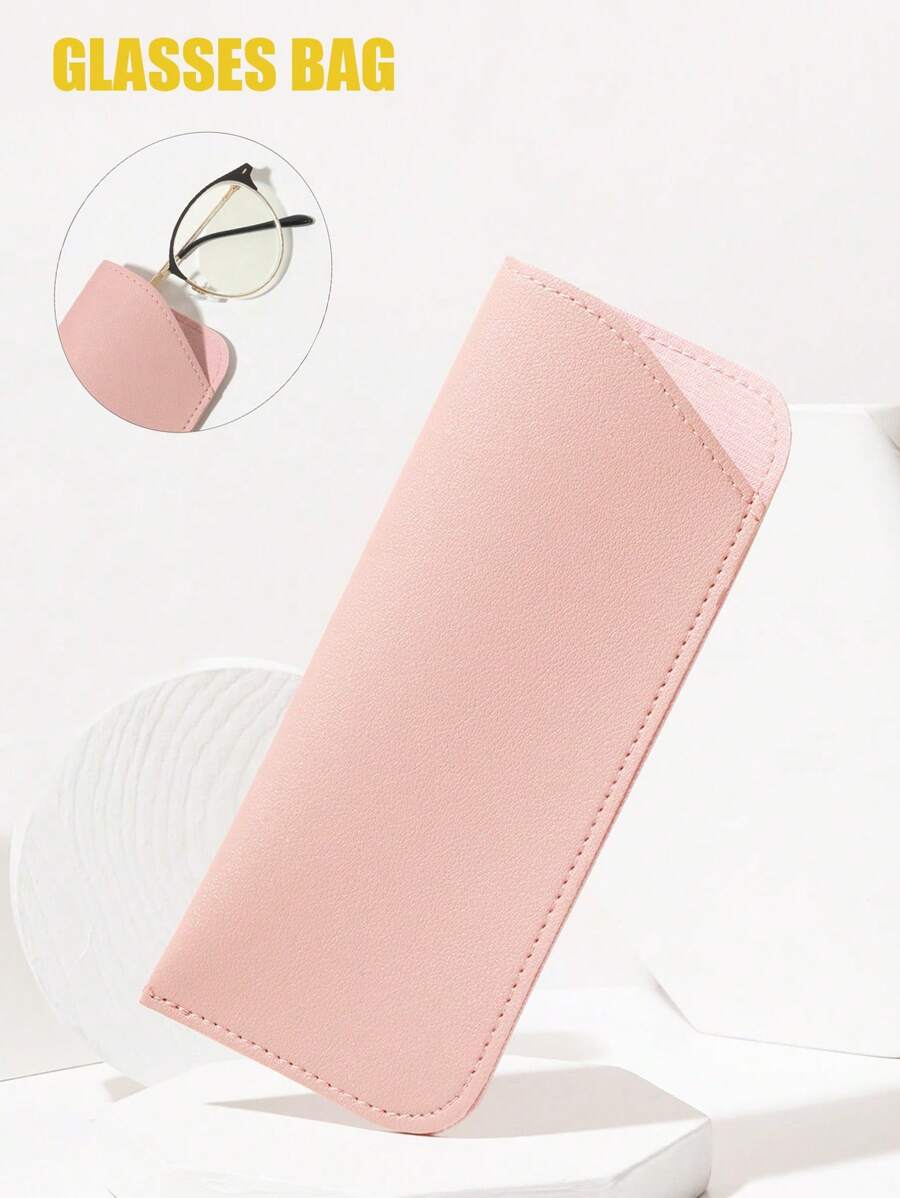1pc Portable Soft PU Leather Glasses Bag, Eyeglasses Storage Pouch,Sunglasses Protector Case,Simple Protective Container Eyewear Accessories/Gift For Women Students - Pink - View 1