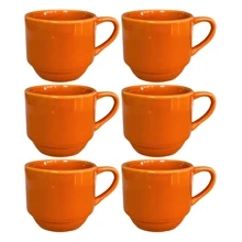 Conjunto Com 6 Xícaras Porcelana Laranja Modelo Hotel Empilháveis 170 Ml - Laranja - Visão 1