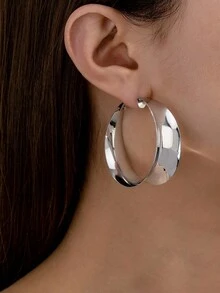 1pair Stylish Thick Cute Gold/Silver Iron Hoop Earrings - Star - View 12