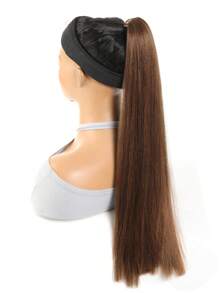 合成馬尾辮造型，橡皮筋頭馬尾假髮，黑色金色棕色適用於女士 - Light Brown - 查看 5