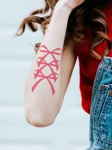 1pc Waterproof, Sweatproof, Washable, Non-Reflective Temporary Tattoo Sticker - Pink Bowtie, Suitable For Fashion Leader - Pink - View 4