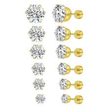6 đôi bông tai bằng thép không gỉ mạ vàng 18K CZ, Phụ kiện tai nữ đơn giản và phong cách, lý tưởng cho những dịp lễ hội. - Bánh tròn xoắn sáu móng - Xem 3