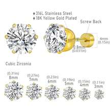 6 đôi bông tai bằng thép không gỉ mạ vàng 18K CZ, Phụ kiện tai nữ đơn giản và phong cách, lý tưởng cho những dịp lễ hội. - Bánh tròn xoắn sáu móng - Xem 2
