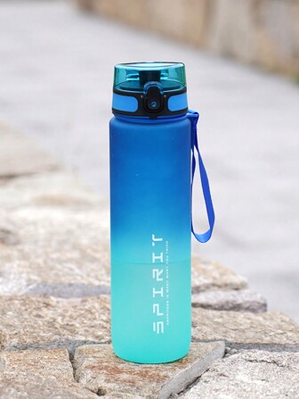 1pc 1000ml/750ml Gradient Color Outdoor Camping Sports Water Bottle, Large Capacity Portable Drinking Bottle With Scale, Suitable For Men And Women