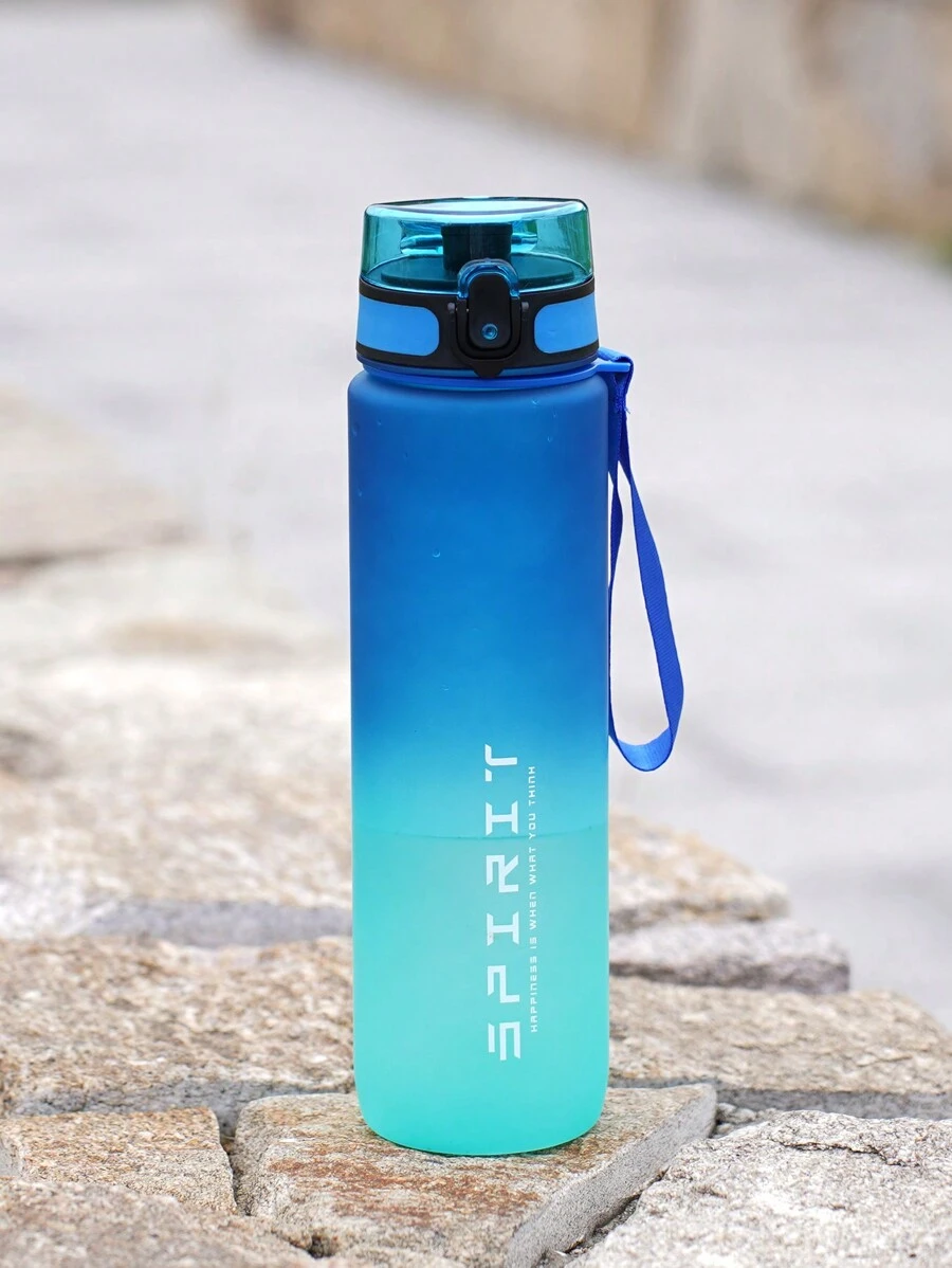 1 pieza Botella de agua deportiva para camping al aire libre de 1000ml/750ml con diseño degradado, botella de bebida portátil de gran capacidad con escala, adecuada para hombres y mujeres