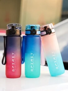 1 pieza Botella de agua deportiva para camping al aire libre de 1000ml/750ml con diseño degradado, botella de bebida portátil de gran capacidad con escala, adecuada para hombres y mujeres