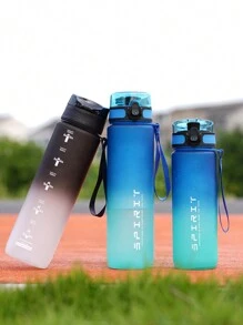 1 pieza Botella de agua deportiva para camping al aire libre de 1000ml/750ml con diseño degradado, botella de bebida portátil de gran capacidad con escala, adecuada para hombres y mujeres
