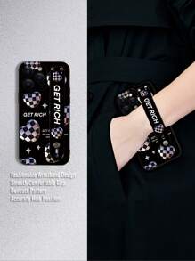 1pc Grid Heart Pattern Black Angel Eye Bracelet Matte Finish Full Protection Dustproof Water-Resistant TPU Case Compatible With IPhone 7/8/11/12/13/14/15/X/XR/Xs/Plus/Pro/Pro Max/Mini Series