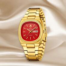 YaLaLuSi 1pc Classic Quartz Ladies Watch In Gold Color, Fashion & Professional, Water Resistant With Weekday Calendar Function, Comes With A Disassembly Tool