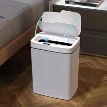 1pc [Battery Operated Single-Mode] 15L Luxurious White Touchless Smart Trash Can, Automatic Compacting Waste Bin For Bathroom Narrow Spaces [Battery Not Included] - White - View 1