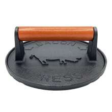 1入組，7英寸漢堡壓制器，翻煎鍋壓制器，燒烤壓制器，漢堡壓模，肉壓，鑄鐵燒烤壓制器，木柄燒烤壓制器，家居廚房用品，食品加工器具，烤肉，家用禽肉，房間裝飾，收納管理，派對必備品，露營燒烤必備品 - 黑色 - 查看 6