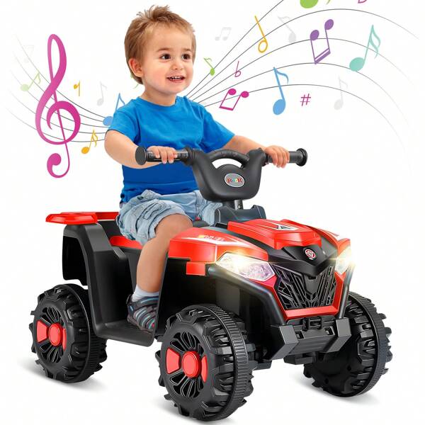Juguete Montable para Niños - Vehículo ATV Eléctrico de 4 Ruedas de 6V con Música y Faros LED, Regalo de Coche para Niños Pequeños y Grandes