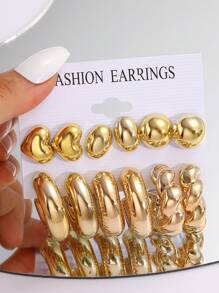 6pcs/Set Fashionable Minimalist Metallic C-Shaped Basic Stud Earrings In Gold And Silver Colors For Women, Suitable For Vacation, Party, Date, Daily Wear, As A Gift - Yellow Gold - View 5