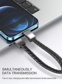 1PC Portable Bracelet Data Cable 22.5cm Wearable USB Wrist Data Cable Braided Wrist Strap Android Micro USB Type-C Leather Bracelet Charging Cable - Black - View 4