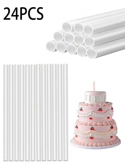 24 piezas de varillas de soporte de plástico blanco para la construcción y apilamiento de pasteles de varios pisos, 11.8 pulgadas de largo, 0.47 pulgadas de diámetro